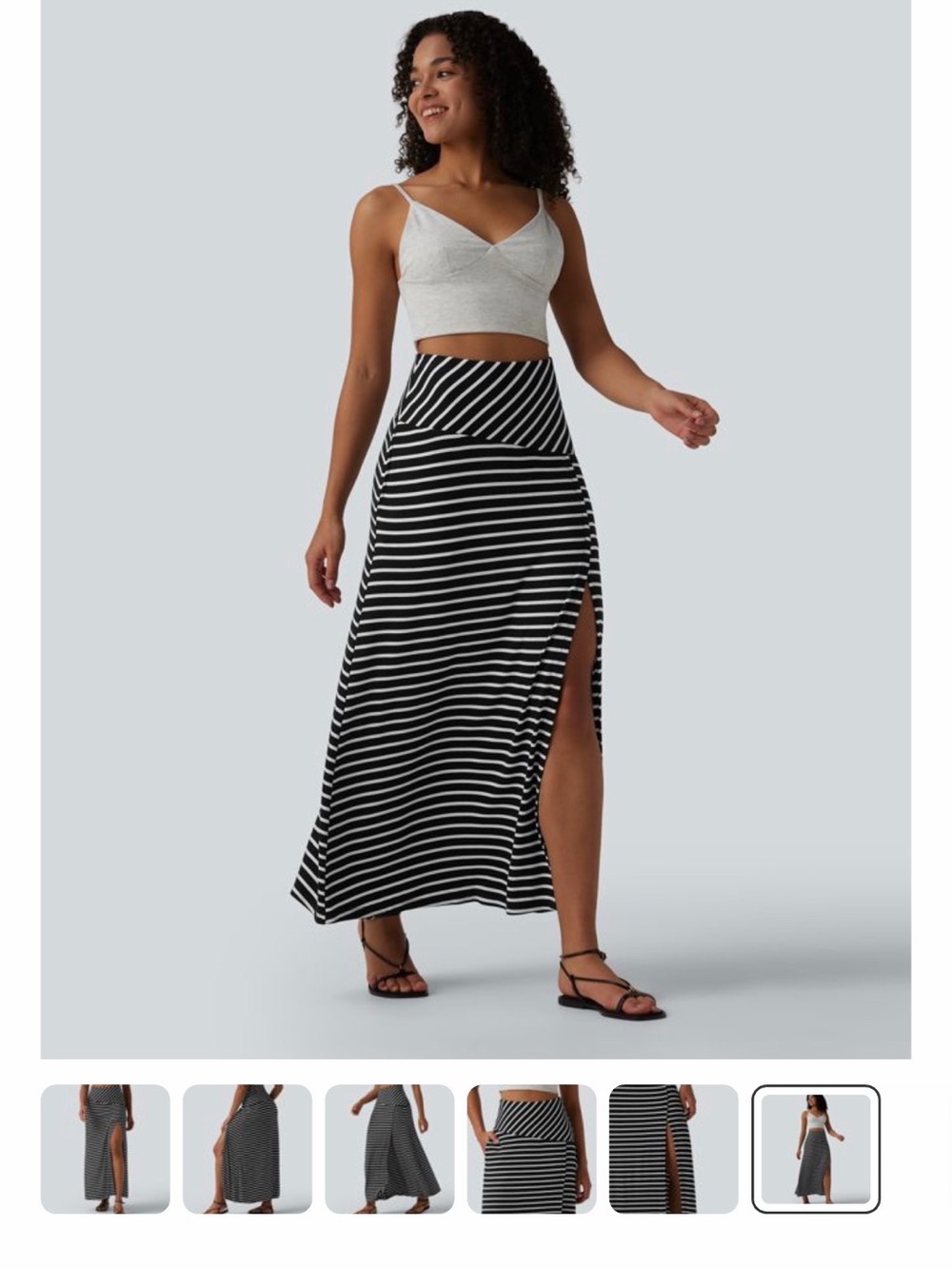 HALARA Black and White Striped Maxi Skirt with Side Slit